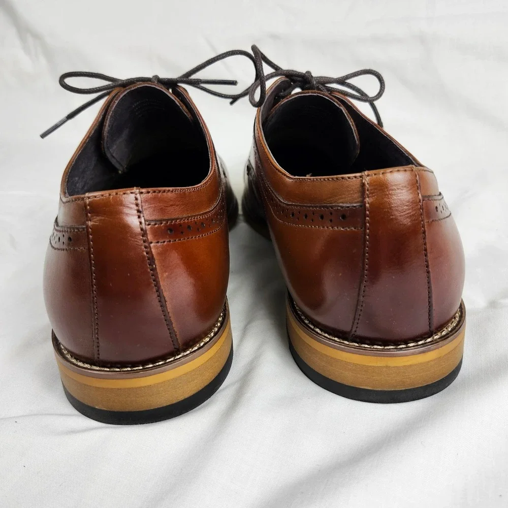 STACY ADAMS Cognac Brown DICKINSON DRESS SHOES Oxford Cap Toe LACE UP EUC sz 12M